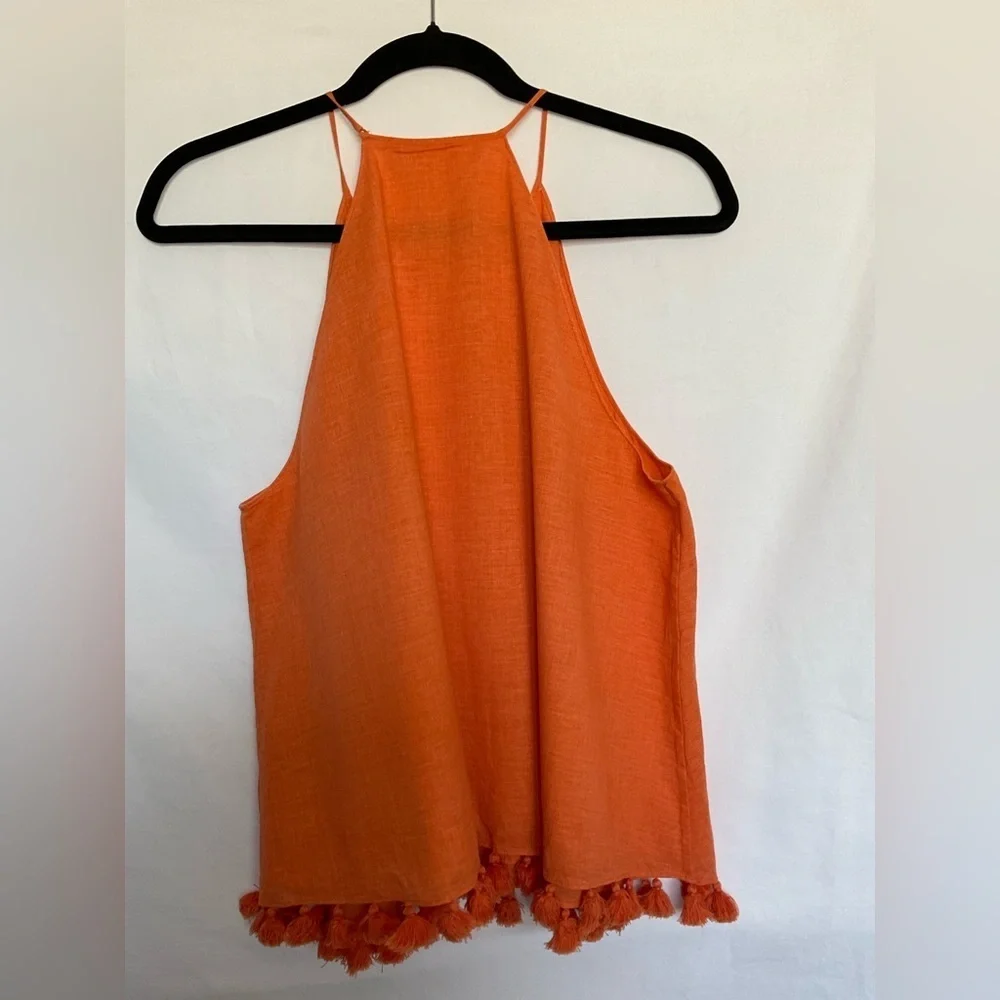 Tory Burch Orange Embellished Crop Tank Top